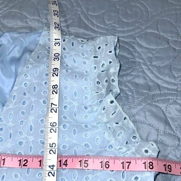 Blue Eyelet Lace Ruffle Sleeve V-Neck Dress With Lining  Short & Back Zipper Clo - Picture 6 of 8
